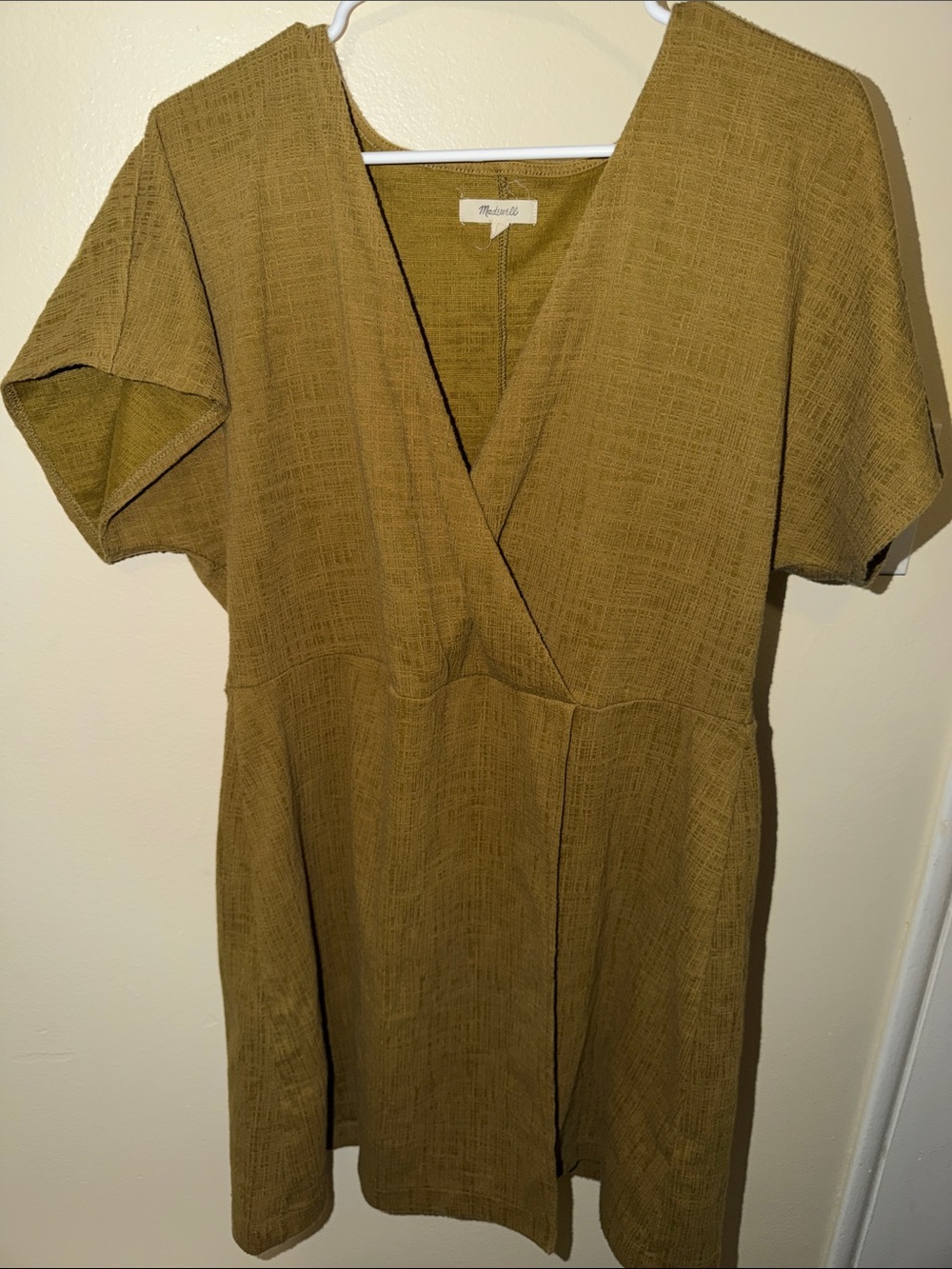 Madewell Olive Textured V-Neck Wrap Dress
